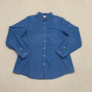 Brooks Brothers Women's Classic Blue Denim Shirt Sz 14 Long Sleeve Front Buttons